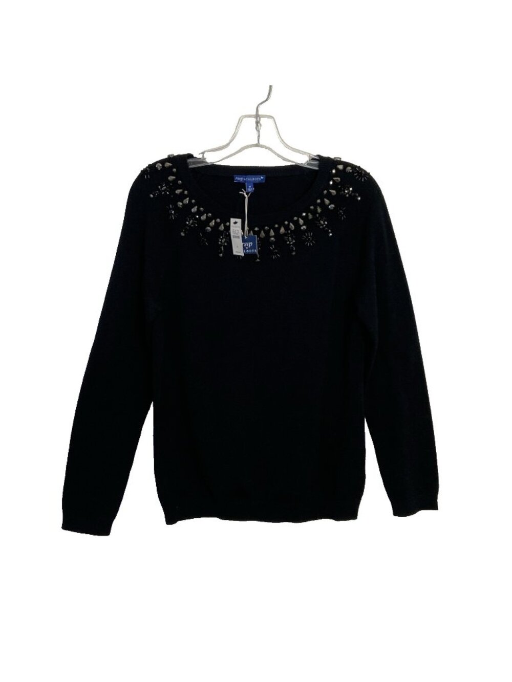 RSVP by Talbots Sweater Womens Sz M Black Knit Rhinestone Long Sleeve Pullover
